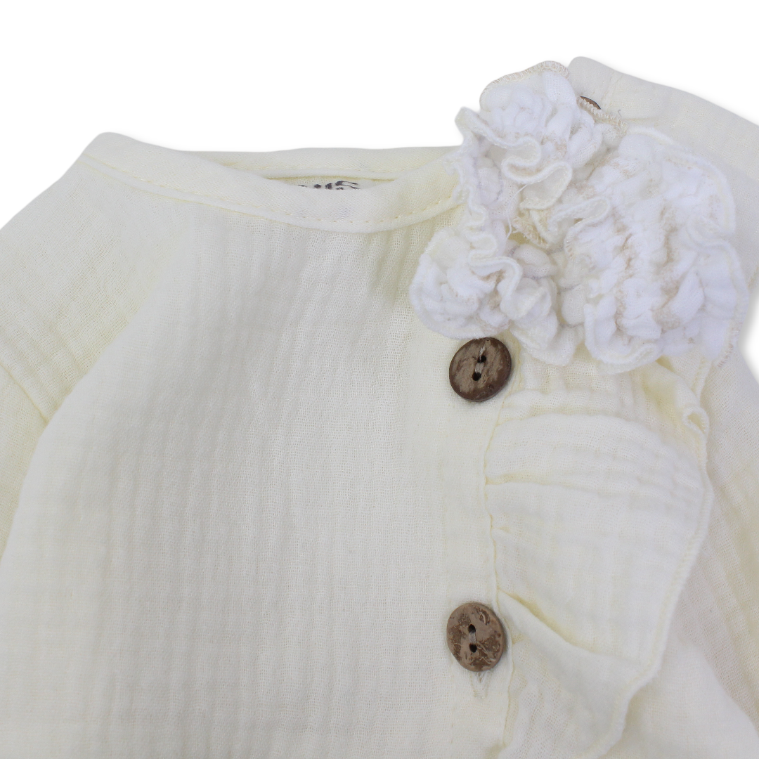 Baby Girls Linen Footless Onesie – with Ruffle and Hair Tie