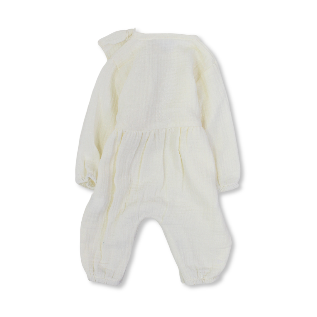 Baby Girls Linen Footless Onesie – with Ruffle and Hair Tie