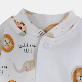 Baby Boys' Long-Sleeved Footless Onesie – Off-White with Printed Animals