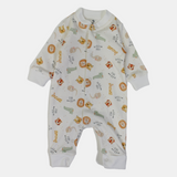 Baby Boys' Cotton Onesie – Off-White with Animal Print