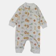 Baby Boys' Cotton Onesie – Off-White with Animal Print