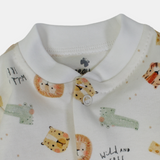 Baby Boys' Cotton Onesie – Off-White with Animal Print