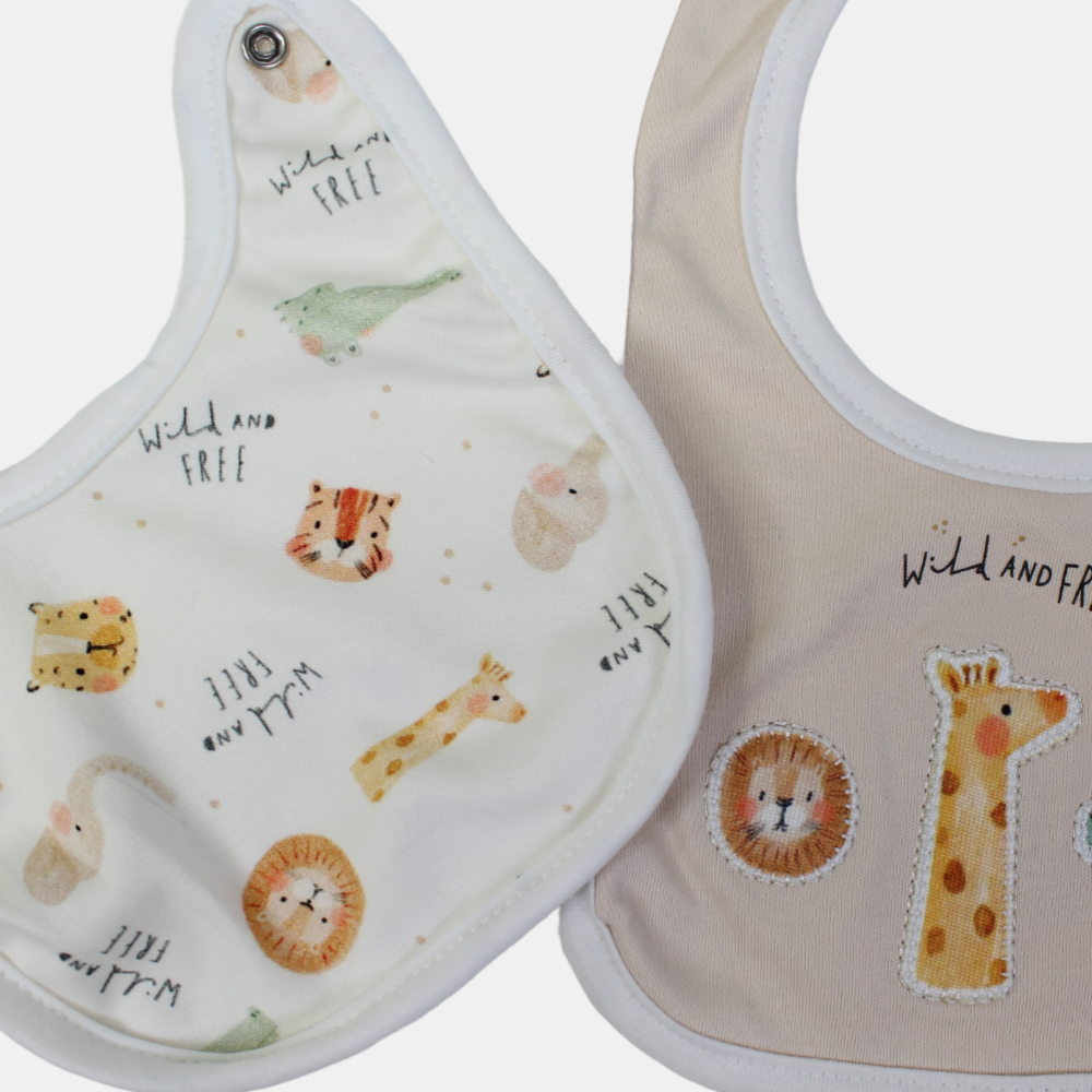 Animal Prints Cotton Bibs – Set of 2
