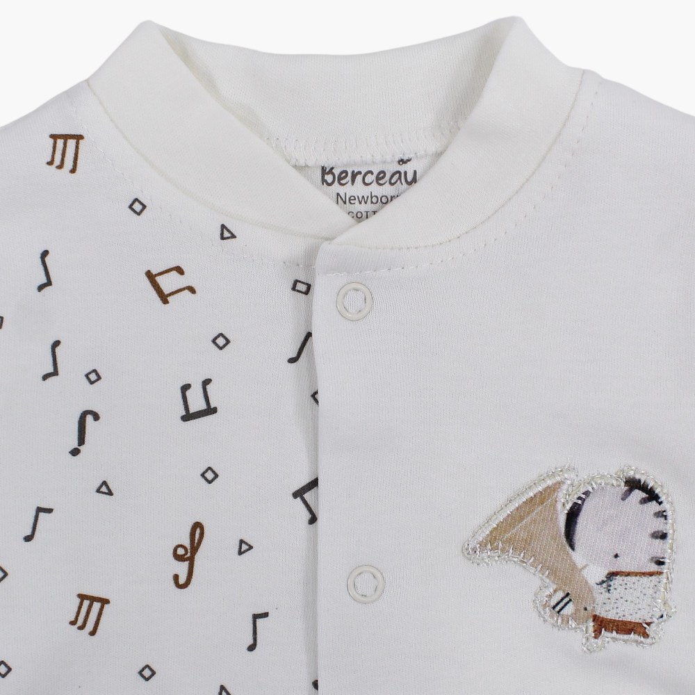 Baby Boys Cotton Romper – Off-White with Jazz Print