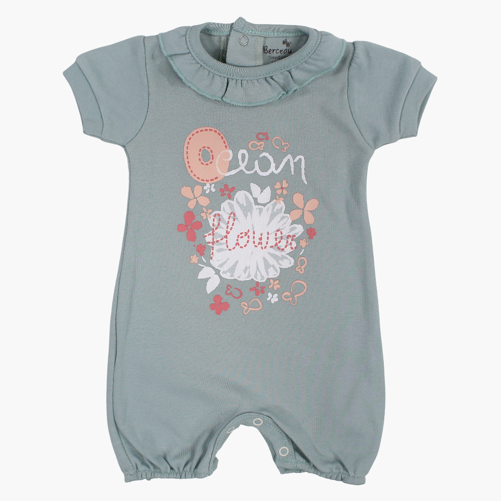 Baby Girls Cotton Romper – Ocean Flower Design
