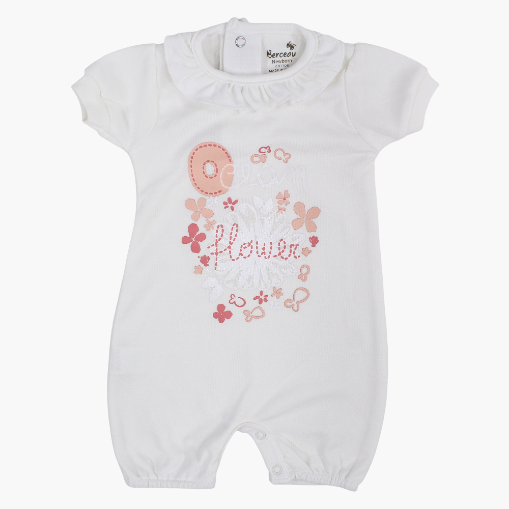 Baby Girls Cotton Romper – Ocean Flower Design