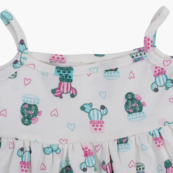 Baby Girls Cotton Dress – Off-White with Cactus Print