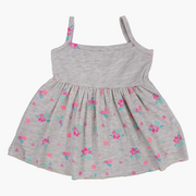 Baby Girls Cotton Dress – Grey with Floral Print
