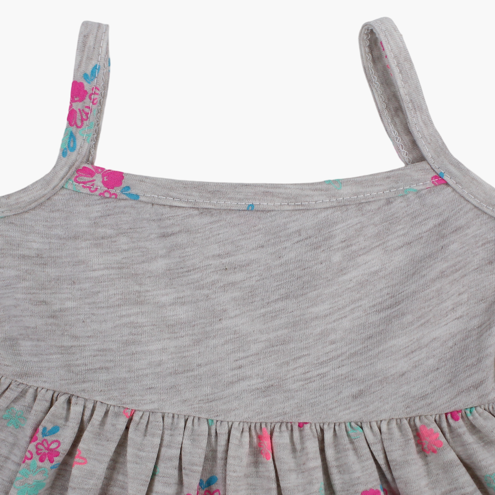 Baby Girls Cotton Dress – Grey with Floral Print