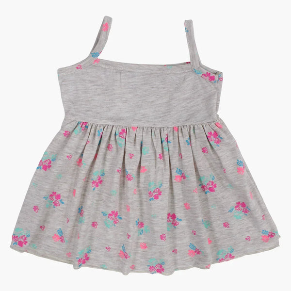 Baby Girls Cotton Dress – Grey with Floral Print