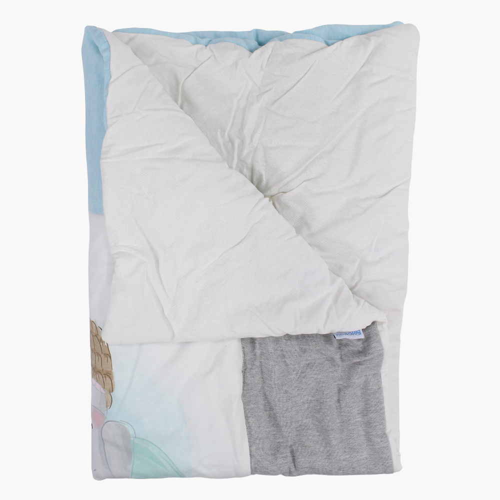 Unisex Baby Cotton Duvet – Off-White & Aqua with Elephant & Balloons Print