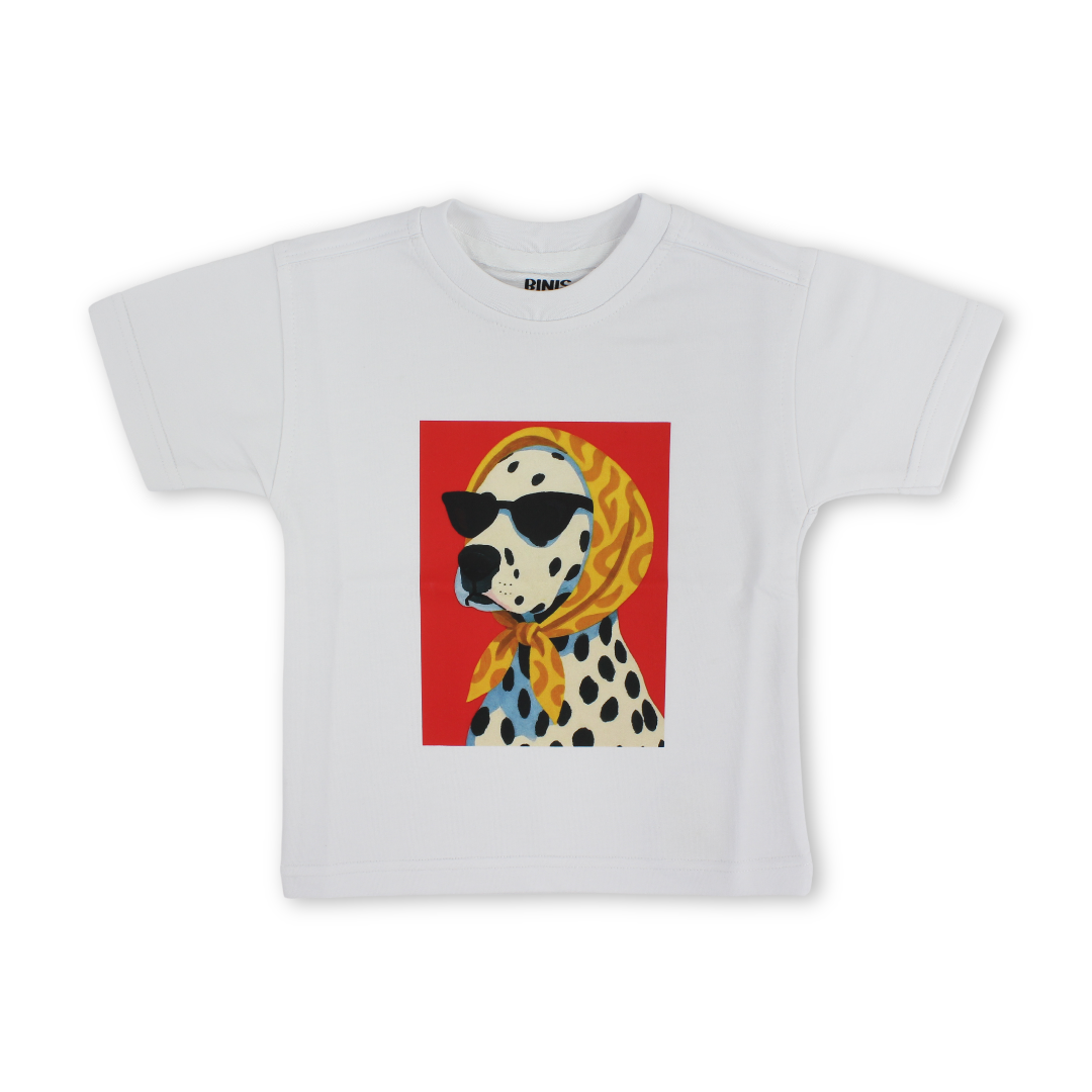 Baby Girls Cotton T-Shirt – White with Dog Sunglasses Print - Clothing - Berceau