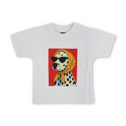 Baby Girls Cotton T-Shirt – White with Dog Sunglasses Print
