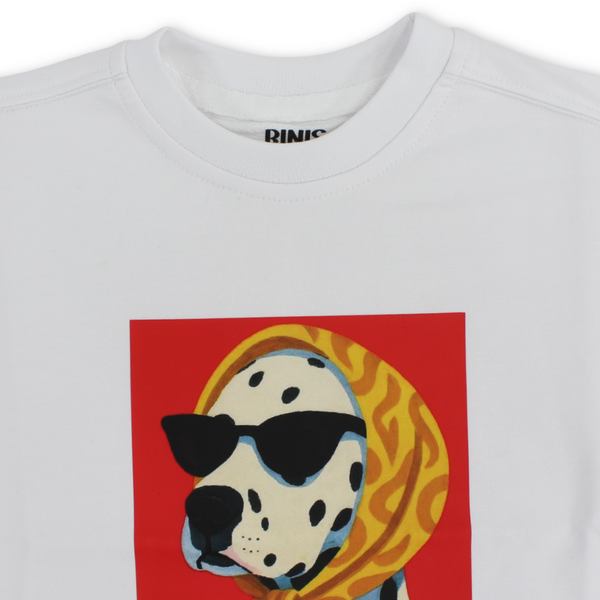 Baby Girls Cotton T-Shirt – White with Dog Sunglasses Print