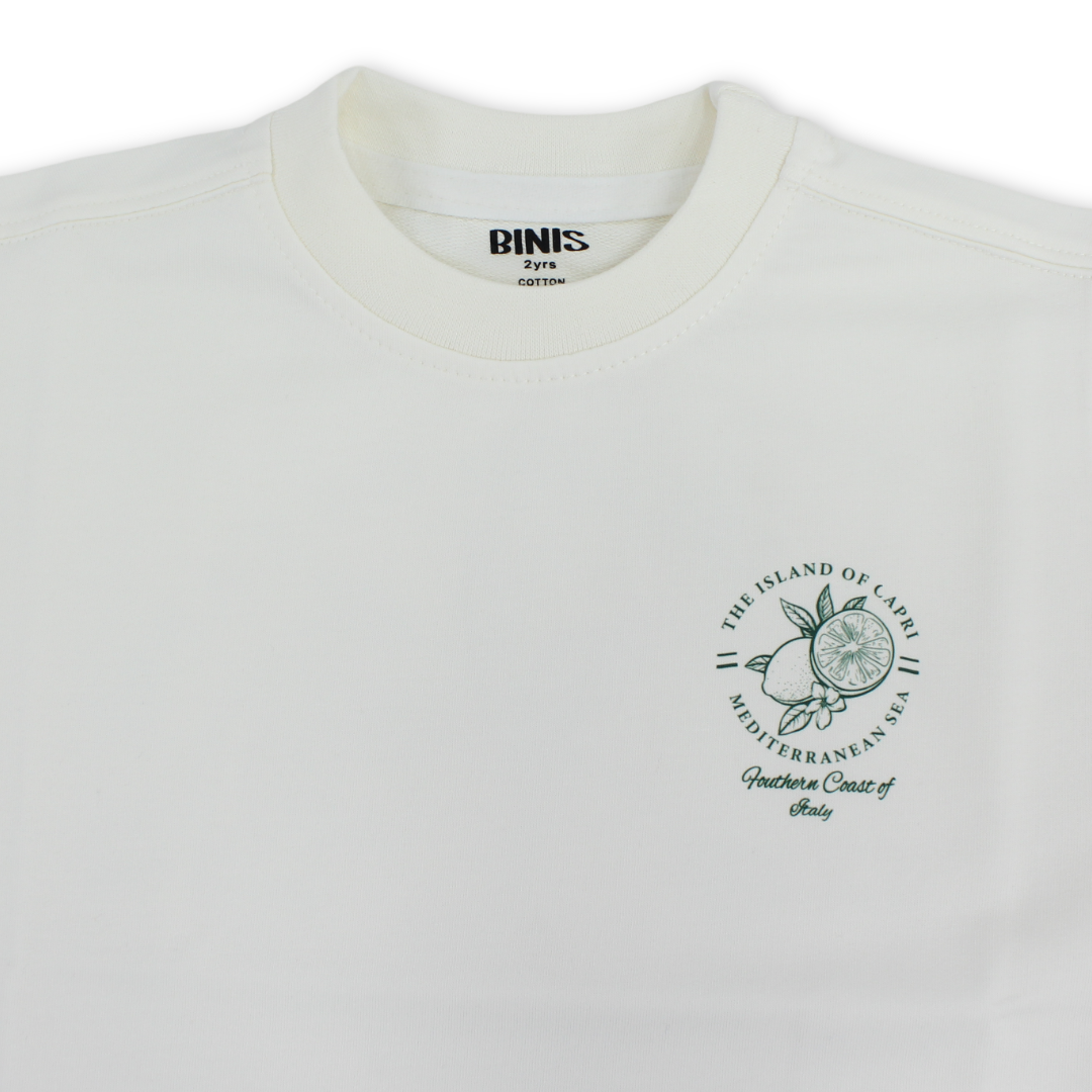 Unisex Baby Cotton T-Shirt – Off-White with Lemon Print