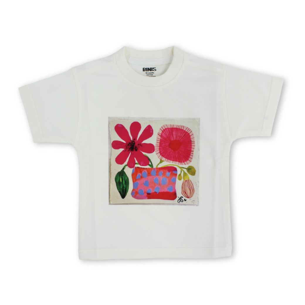 Baby Girls Cotton T-Shirt – Off-White with Flower Print - Clothing - Berceau