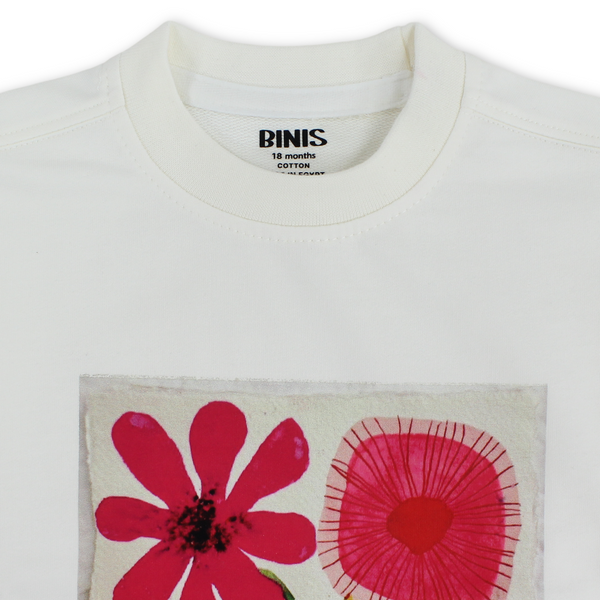 Baby Girls Cotton T-Shirt – Off-White with Flower Print