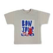 Unisex Baby Cotton T-Shirt – Beige with  Bon Jour Print