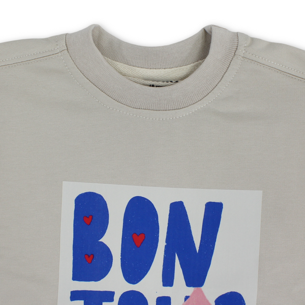 Unisex Baby Cotton T-Shirt – Beige with  Bon Jour Print