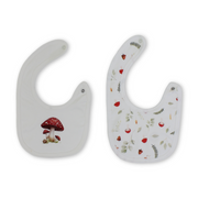 Cotton Baby Bib – Off-White with Mushroom Print (Pack of 2)