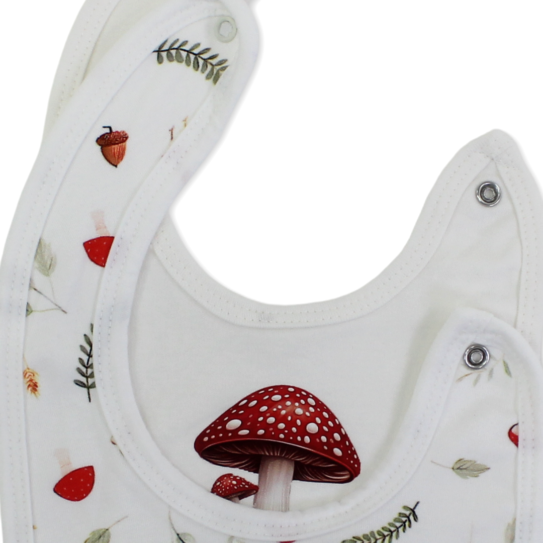 Cotton Baby Bib – Off-White with Mushroom Print (Pack of 2)