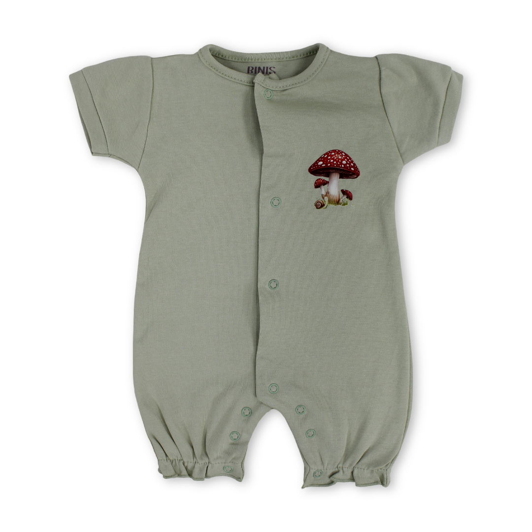 Baby Girls Cotton Romper – Mint with Mushroom Print - Clothing - Berceau