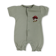 Baby Girls Cotton Romper – Mint with Mushroom Print