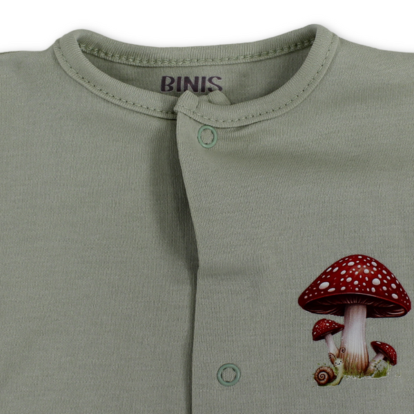 Baby Girls Cotton Romper – Mint with Mushroom Print