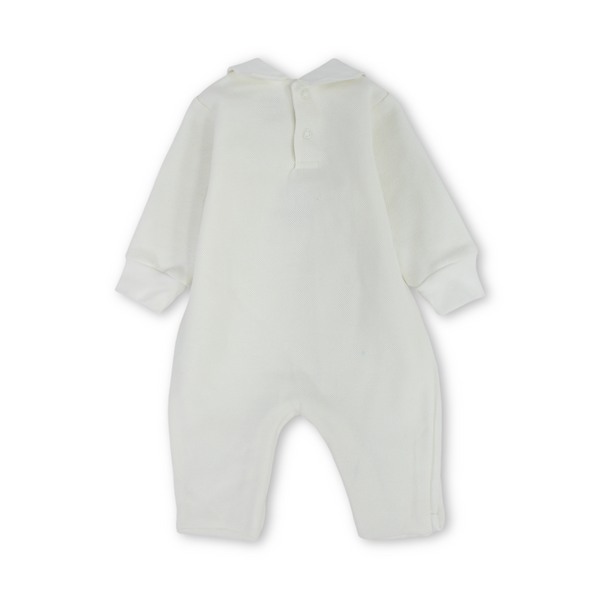Baby Boys Cotton Baby Footie – Off-White with Bear & Bow Design