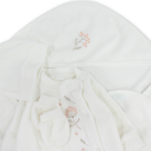 Baby Girls Velvet Gift Clothes Box – Off-White with Salmon Rose Embroidery