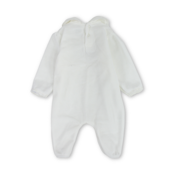 Baby Girls Velvet Footless Onesie – Off-White with Rose Embroidered