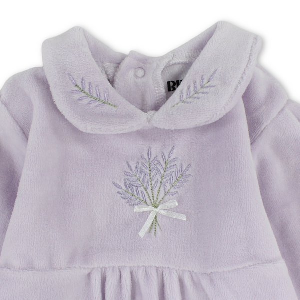 Baby Girls Velvet Footless Onesie – Lilac