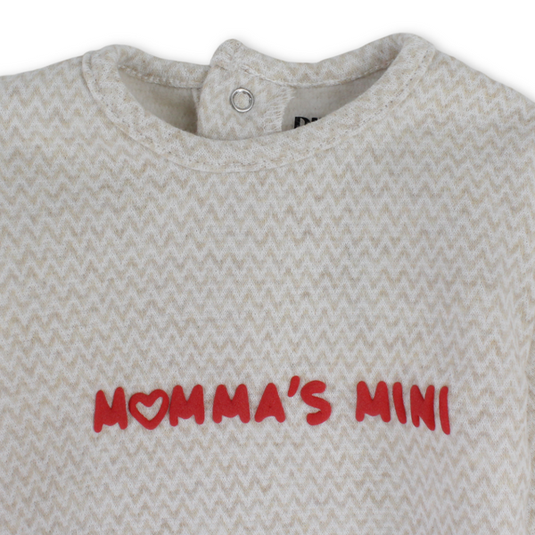 Baby Boys Cotton Footless Onesie – Beige with "Mamas Mini" Red Design