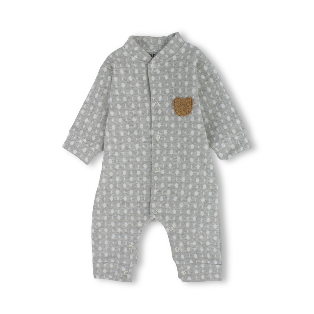 Baby Boys Cotton Footless Onesie – Grey with Teddy Bear Design