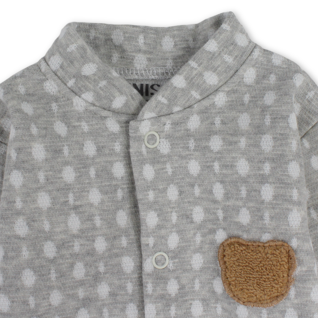 Baby Boys Cotton Footless Onesie – Grey with Teddy Bear Design