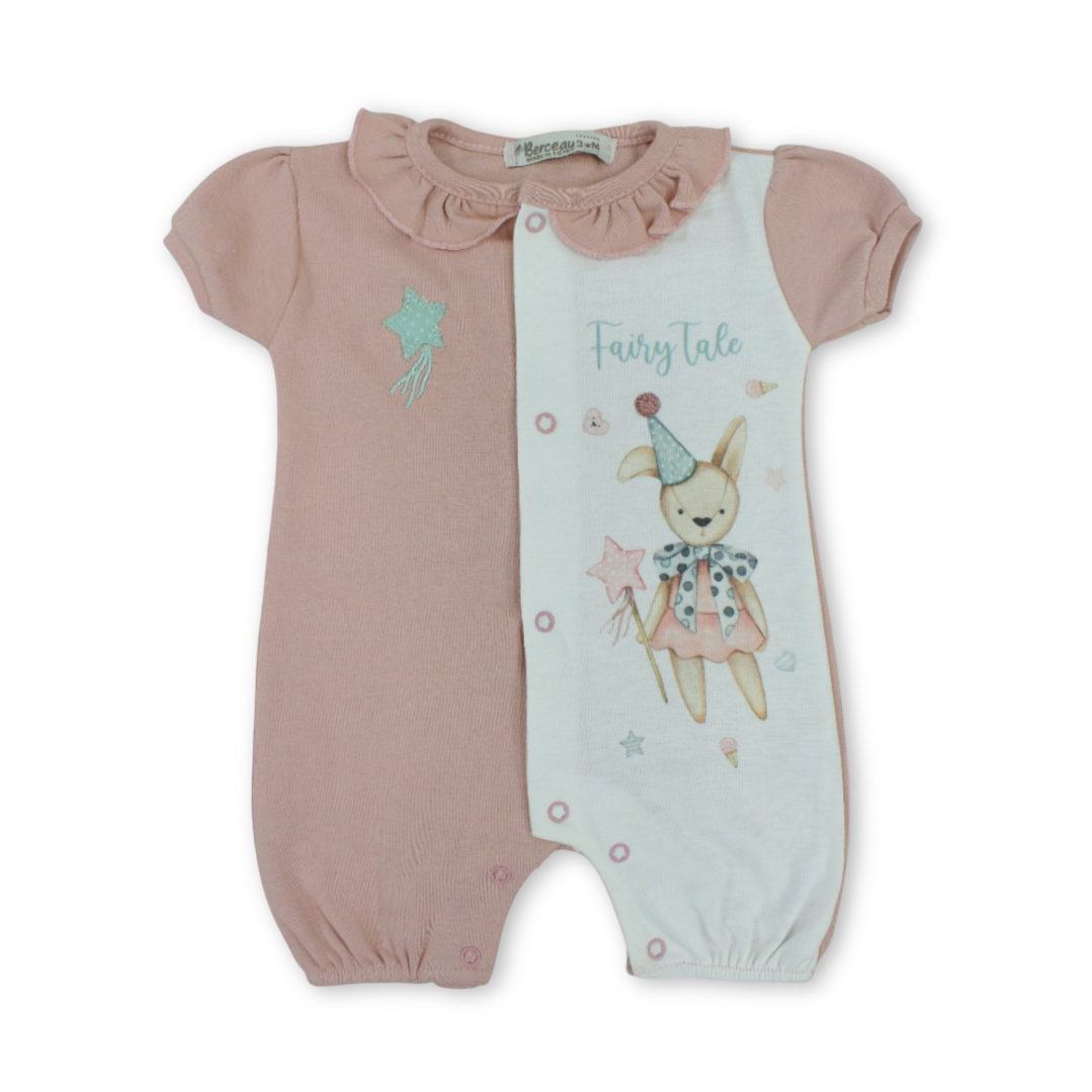 Baby Girls Cotton Romper – Dusty Pink with Rabbit Print - Clothing - Berceau