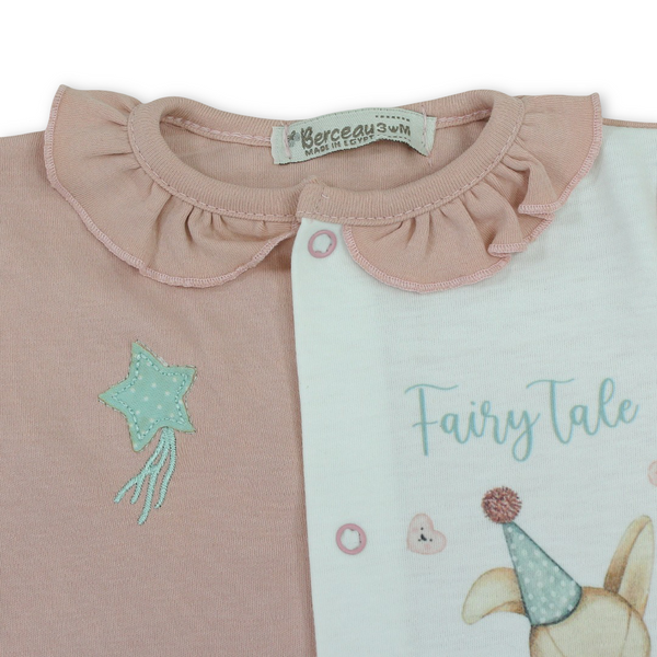 Baby Girls Cotton Romper – Dusty Pink with Rabbit Print