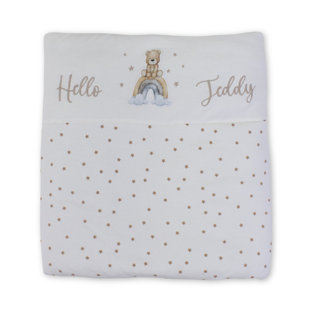 Cotton Baby Duvet – Off-White with "Hello Teddy" Embroidery