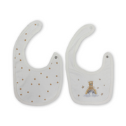 Cotton Baby Bib – Off-White with "Hello Teddy" Embroidery