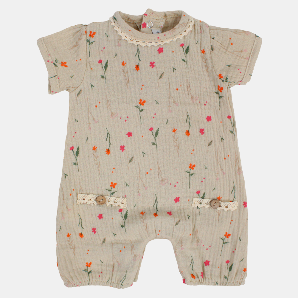 Baby Girls Linen Romper –  Floral Print
