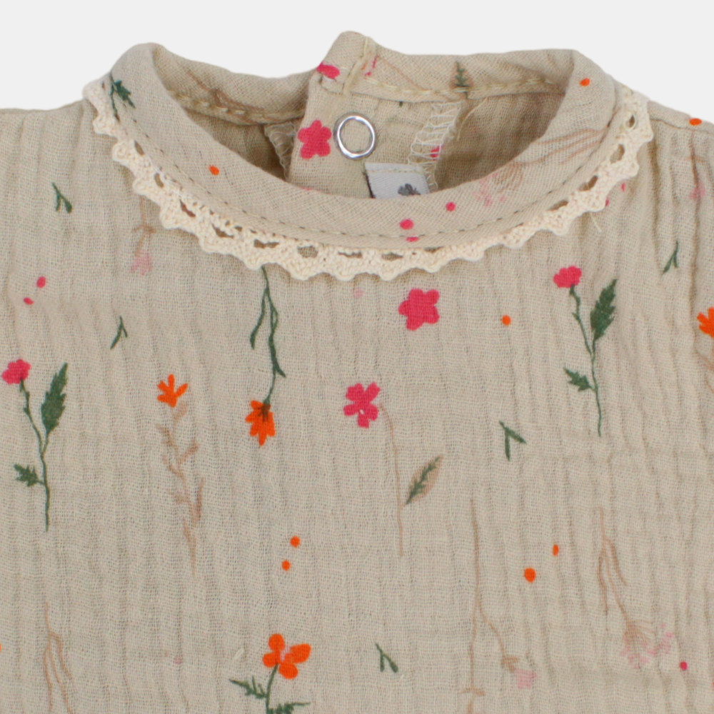 Baby Girls Linen Romper –  Floral Print