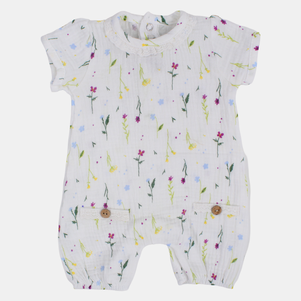 Baby Girls Linen Romper –  Floral Print