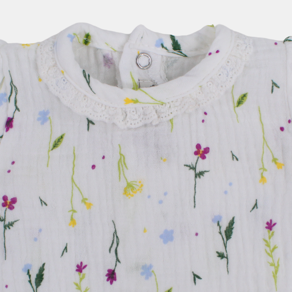 Baby Girls Linen Romper –  Floral Print
