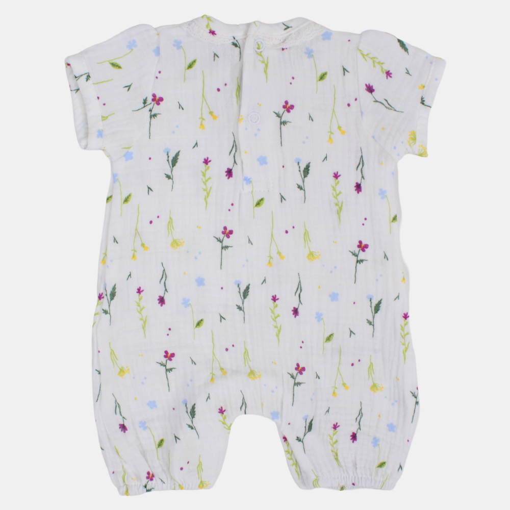 Baby Girls Linen Romper –  Floral Print