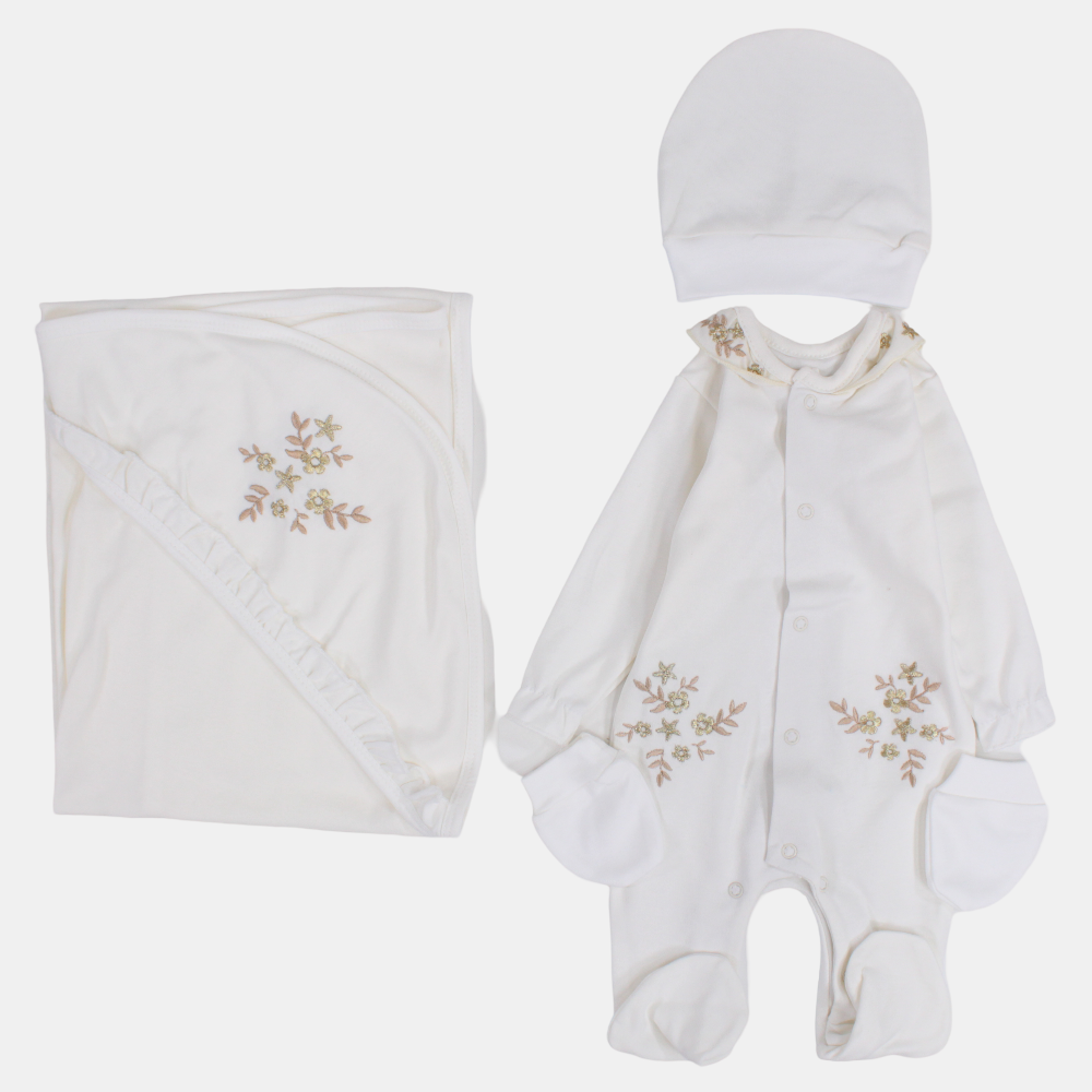Baby Girls Baby Layette Set – Off-White Floral Set