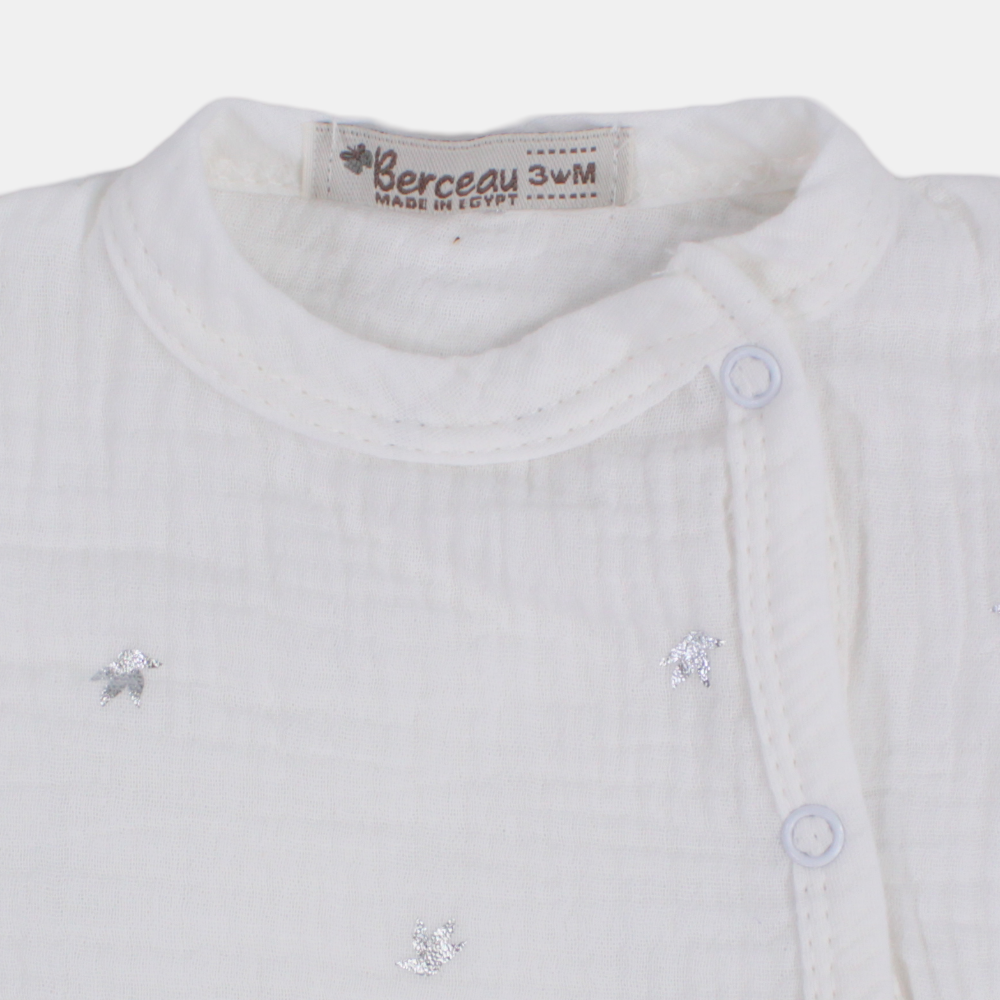 Baby Girls Linen Romper – Off-White with Little Birds Design