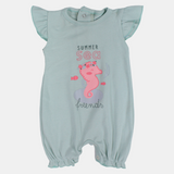 Baby Girls Cotton Romper – Mint with Summer Sea Friends Design