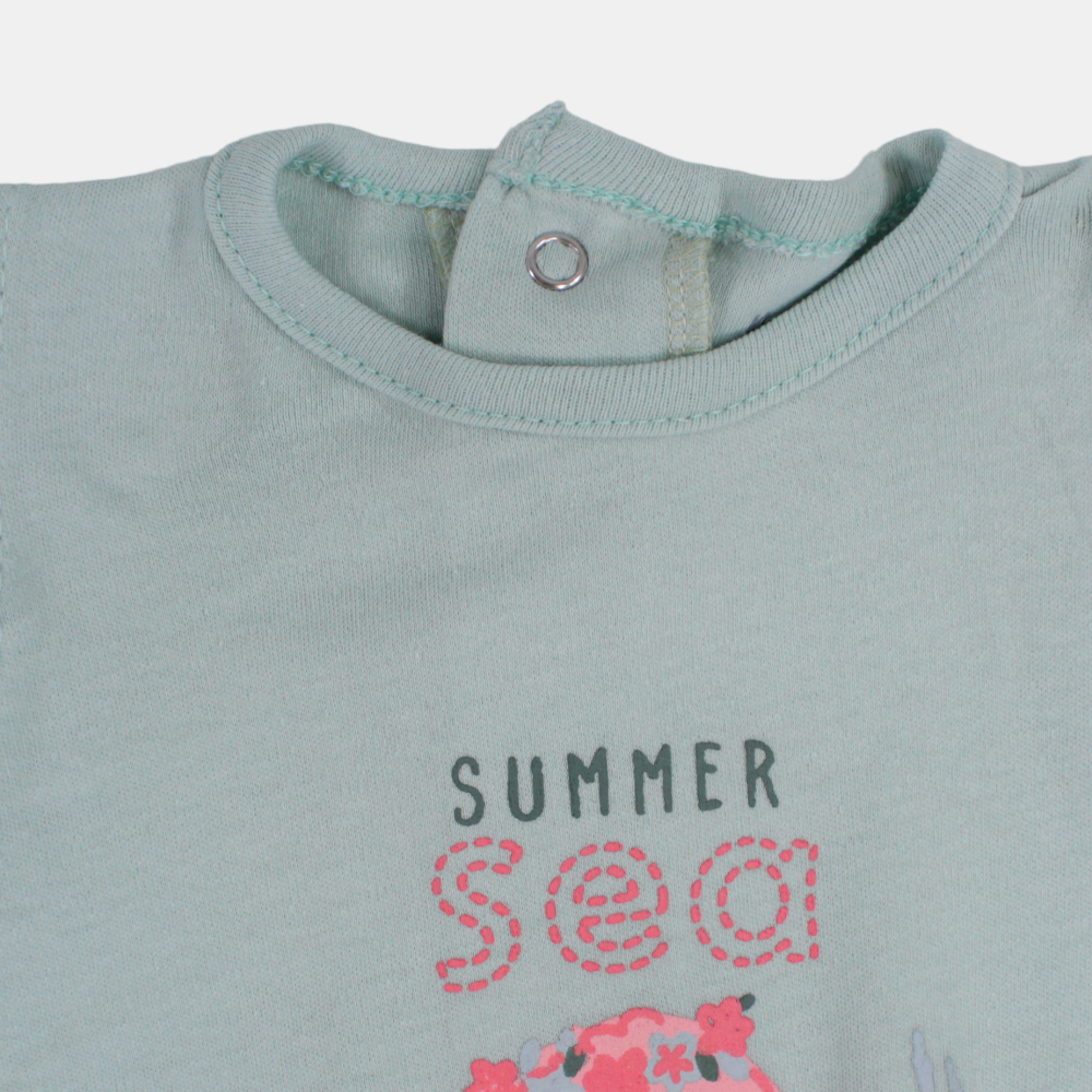 Baby Girls Cotton Romper – Mint with Summer Sea Friends Design