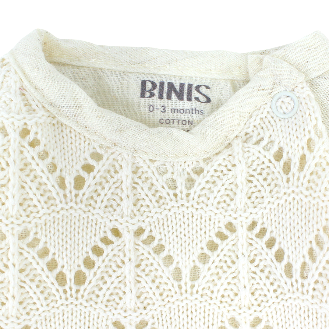 Baby Girls Linen Crochet Footless Onesie – Off-White