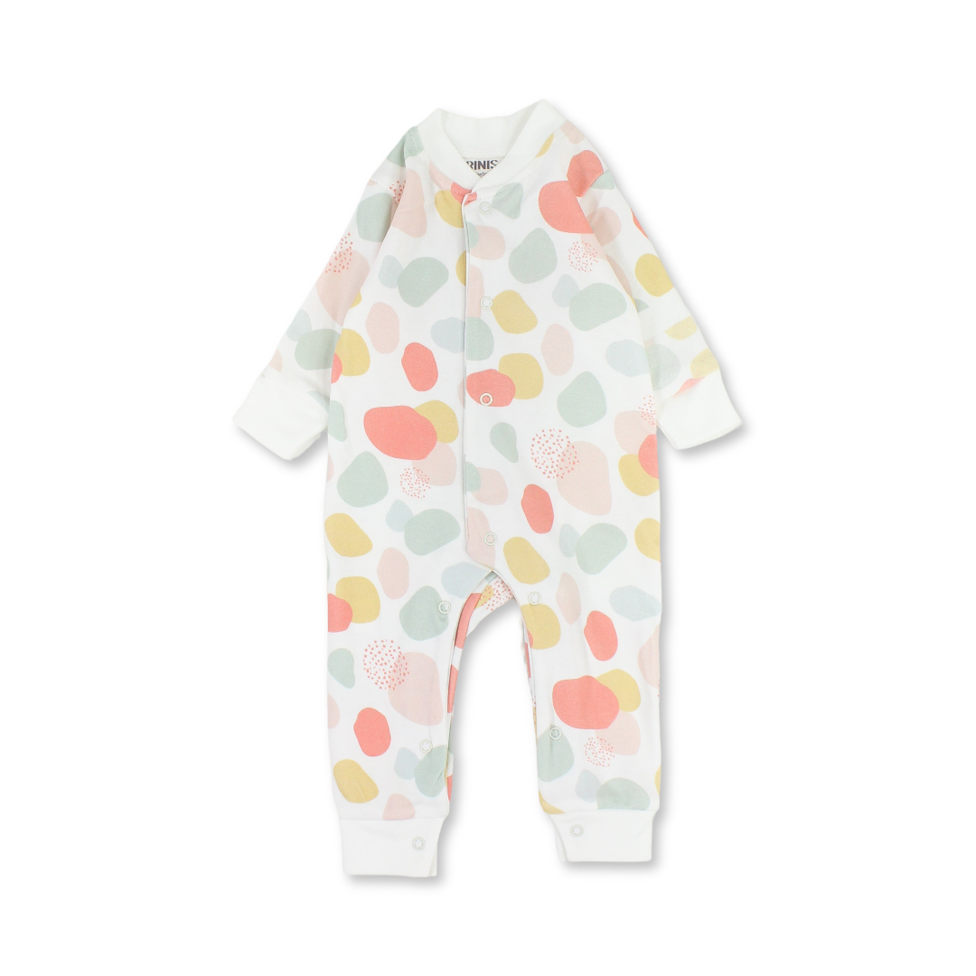 Baby Girls Cotton Footless Onesie – Off-White with Dots Print - Clothing - Berceau